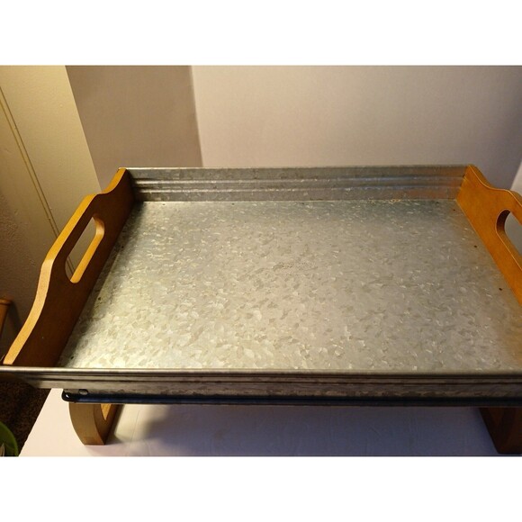 Better Homes & Garden Galvanized Steel Rectangular Serving Tray Wood Hand/legs - Picture 2 of 16